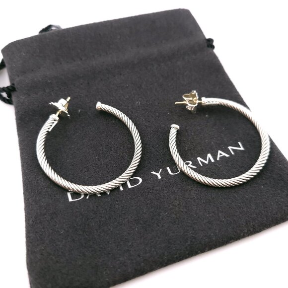 DAVID YURMAN Sterling Silver Classic Cable Hoop Earrings 1.5 inch with Pouch - Picture 1 of 9